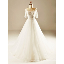 Back See Through Half Sleeve Wedding Gown